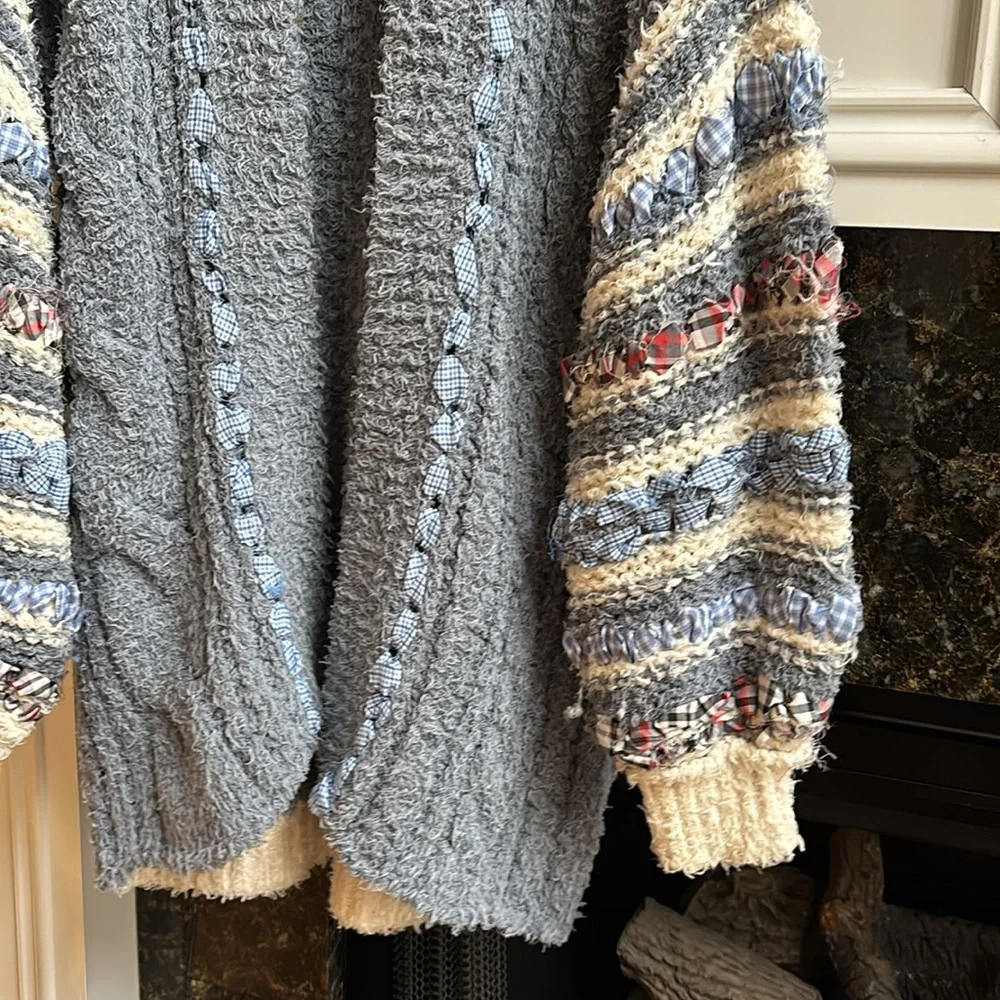 Care Free People Life's Purpose knit woven ribbon trimmed cardigan sweater sz.XS